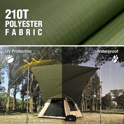 REDCAMP 10x17ft Large Waterproof Camping Tarp, Hammock Rain Fly with UV50+ Sun Protection, 8 Guy Lines & Stakes, Backpacking Tent Shelter for Camping, Hiking, Beach (Green)