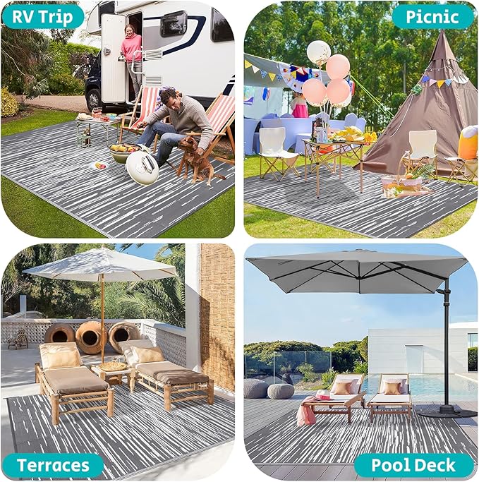 HEBE Outdoor Rug 5'x8' Waterproof for Patios Clearance, Reversible Plastic Straw Rug Camping Carpet, Indoor Outdoor Area Rugs Patio Mats for RV,Picnic,Backyard,Deck,Balcony,Porch