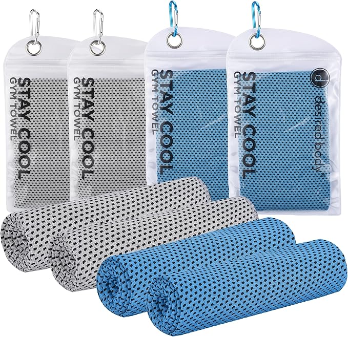 Microfiber Cooling Towels for Neck and Face - 4 Pack 40x12” Mesh Quick Dry Gym Towels for Working Out with Waterproof Bag and Carabiner - Sweat Rag for Gym, Sports, Outdoor Activities