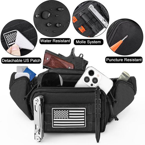 JIPIMON Tactical Fanny Pack for Men, 1000D Nylon Heavy Duty Concealed Carry Waist Bag with Universal Pistol Holster