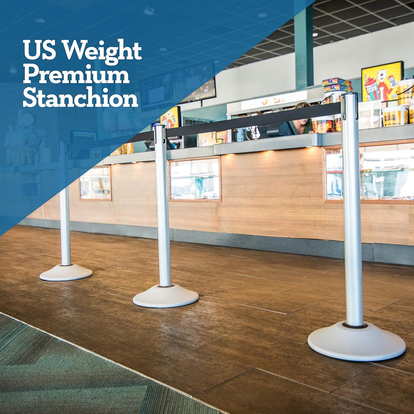 US Weight - U2103EXT Heavy Duty Premium Steel Stanchion with Extended 13-Foot Retractable Belt – Silver, Two Pack
