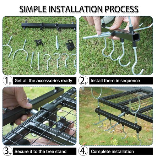 Tree Stand Gun Holder for 1 Inch Square Tubing, Treestands Rifle Holder Gun Rest Crossbow Holder Come with 6 Metal Gear Hooks, Easy Installation for Outdoor Hunting Gear Accessories