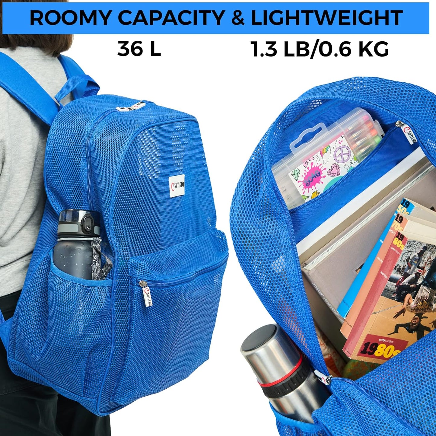 SHYLERO Mesh Backpack XXL (36L) - Lightweight Heavy-Duty Clear Backpack Made of Reinforced 3D Mesh - H19.6 xW15 xD7
