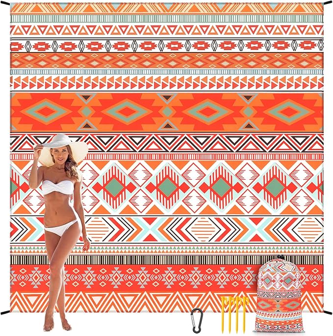 Beach Blanket Waterproof Sandproof Beach Mat 79" X 83" /10'x9'for 2-8 Adults Quick Drying Outdoor Picnic Mat Beach Accessories for Travel, Camping, Hiking
