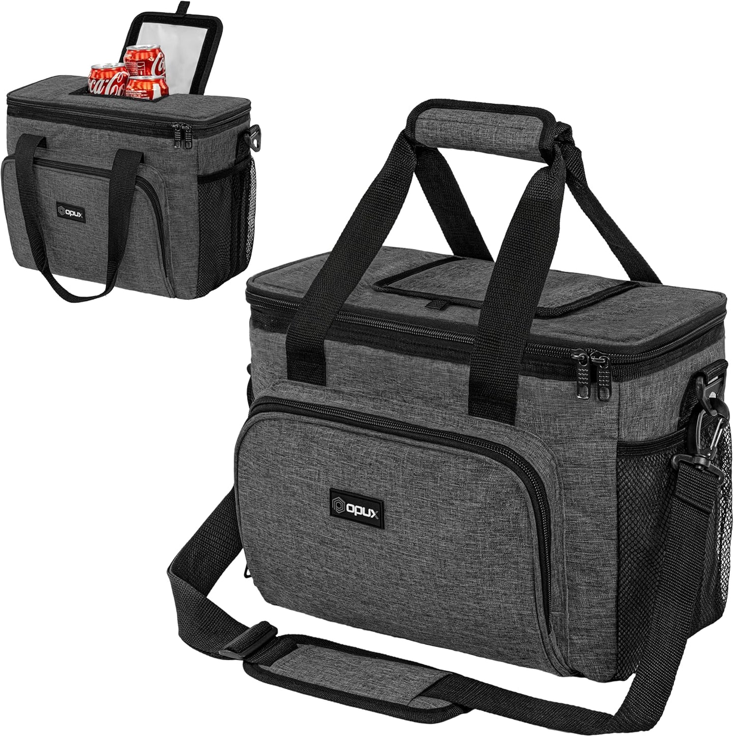 OPUX Soft Cooler Bag, Insulated Collapsible Lunch Cooler Bag for Men Work Camping Beach Travel, Portable Soft Sided Leakproof Waterproof Large Lunch Bag Box with Shoulder Strap 18 Cans, Heather Navy
