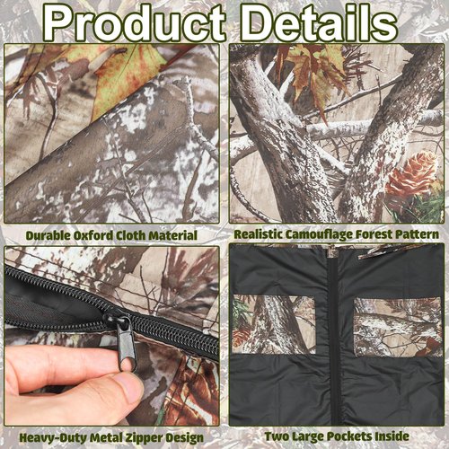 Maniaacer Hunting Tree Stand Blinds Cover Camouflage Universal Tree Stand Blinds Realistic Forest Camo Treestand Cover with Zipper for Deer Elk Hunting, Frames Not Included(102"x 35", 142" x 35")