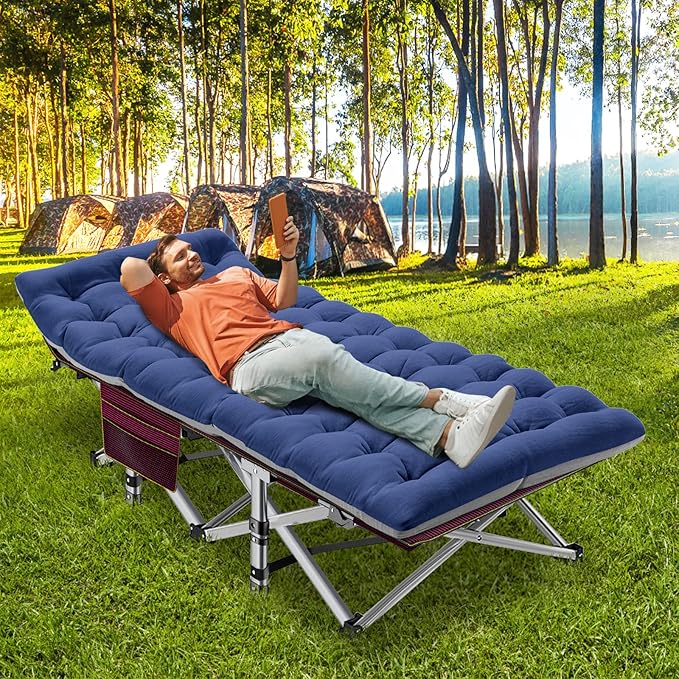 ABORON Folding Camping Cot for Adults, Double Layer 1200D, 500lb Capacity, Heavy Duty Guest Cot with Mat & Carrying Bag for Indoor & Outdoor Use