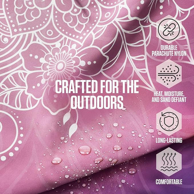 VENTURE 4TH Family-Size Beach Blanket: Sandproof, Waterproof, Lightweight & Compact. Includes Stakes and Carry Bag. 7x8 feet XL Purple Mandala
