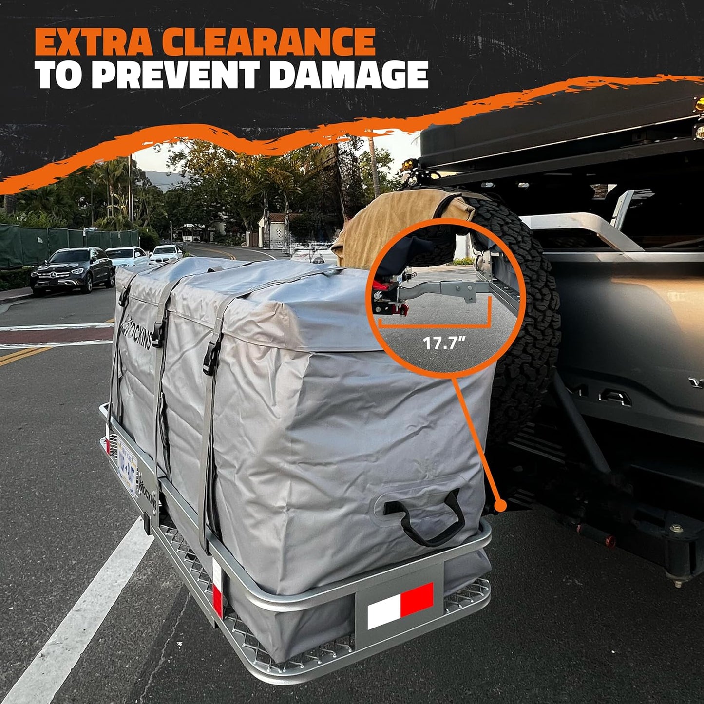 Mockins 60"x20"x6" Folding Trailer Hitch Cargo Carrier w/ 20 Cu.Ft. Waterproof Cargo Bag for Hitch Carrier | 500 Lbs. Capacity Weatherproof Luggage Rack for SUV Car & Truck w/Car Trailer Accessories