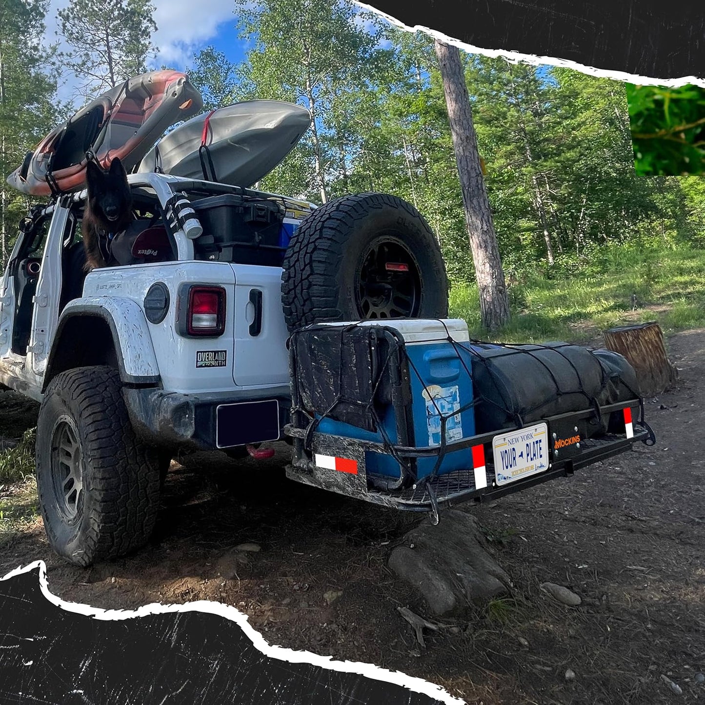Mockins 60"x20"x6" Folding Trailer Hitch Cargo Carrier w/ 20 Cu.Ft. Waterproof Cargo Bag for Hitch Carrier | 500 Lbs. Capacity Weatherproof Luggage Rack for SUV Car & Truck w/Car Trailer Accessories