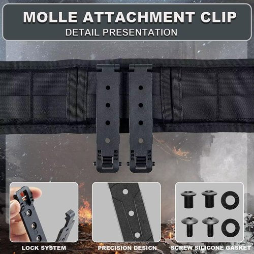 Molle Attachment Clips with Mounting Hardware for Vests, Backpacks, Holsters, Pouches, Locking Belt Clips Black (2 Pack)