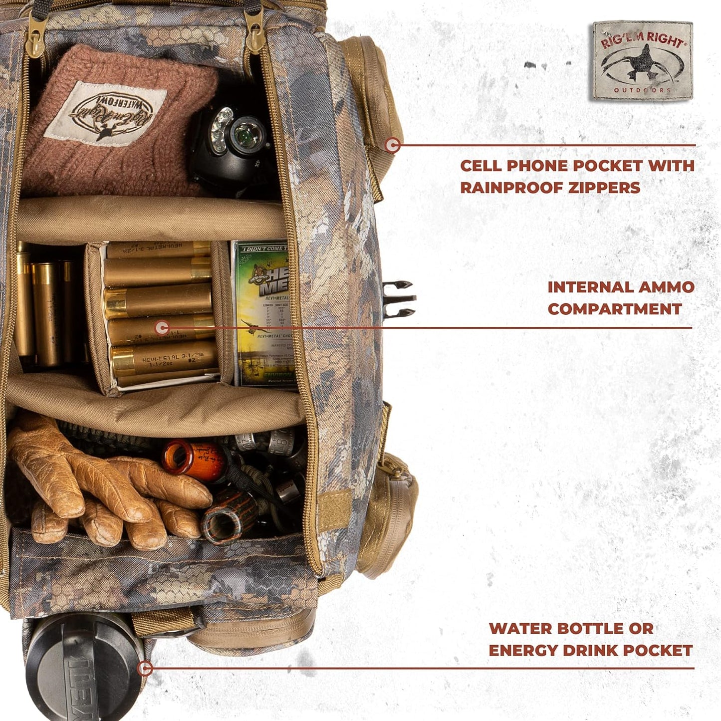Rig'Em Right Waterfowl Shell Shocker XLT Duck Hunting Blind Bag with Molded Ammo Compartments, Sunglasses Case, Drink Holder and More (Gore Optifade March Camo)