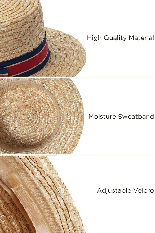 BABYOND Mens Brim Boater Hat Gatsby Straw Panama Hat Fedora Summer Beach Sun Hat 20s Costume Accessories Red Blue
