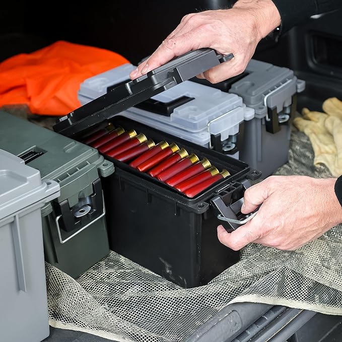 Sheffield 12790 2-Pack Ammo Storage Box, Stackable .30 Cal Field Boxes, Water and Dust Resistant, Lockable Storage Box with Handle, Secures Hunting Gear, Supplies, and Bullets, Made in The USA, Black