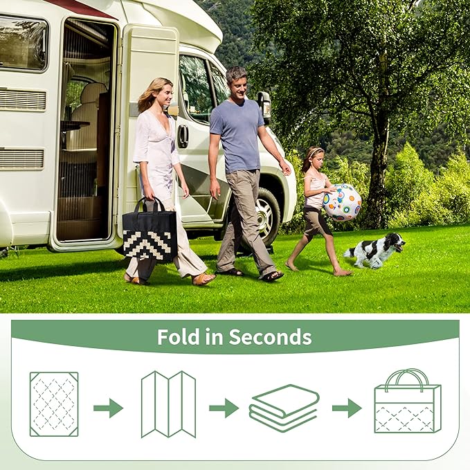 GENIMO 5x8 Outdoor Rug Waterproof, Reversible Mats, Area Rug, Plastic Outside Carpet, Geometric Rv Mat for Patio Camping Rv Picnic Backyard Deck Balcony Porch Beach Trailer (Black & Beige)