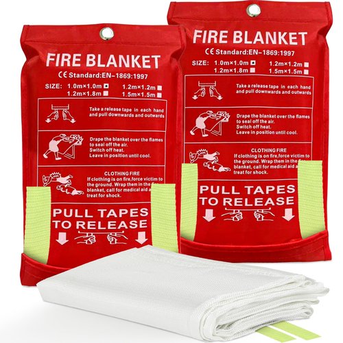 MBB Wholesaling Fire Blanket Emergency for Home and Kitchen, 2 Pack 40"x40" Emergency Fire Extinguisher & Life Saving Blanket for Camping Car Office Schools Warehouses Fireplace Grill