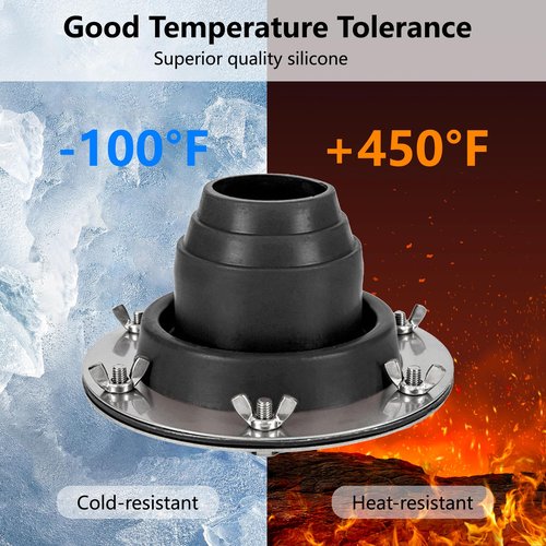 Tent Stove Jack Kit: Flexible Silicone Pipe Boot, High Temp Flue Flashing for Bell Tent, Yurt, & Wood Burners (Triple Wall Pipe Compatible, Stove Pipe OD 1 3/4"-3 1/4") (Blcak)