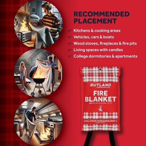 Rutland Fire Blanket for Home and Kitchen Emergency - 4 Pack, 40" x 40" - Fiberglass Fire Suppression Blanket Safety for Grilling, Camping and Boats