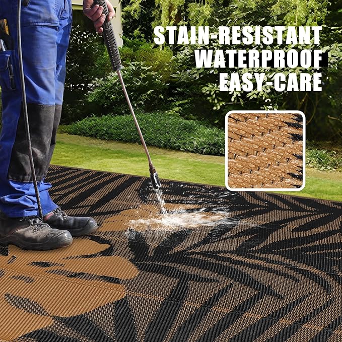 Homcomoda Outdoor Rugs 8’x10’ Waterproof Reversible Patio Rugs Outdoor Clearance Lightweight Outdoor Rugs Portable RV Camping Mats for Tents Deck Porch BBQ Beach Backyard