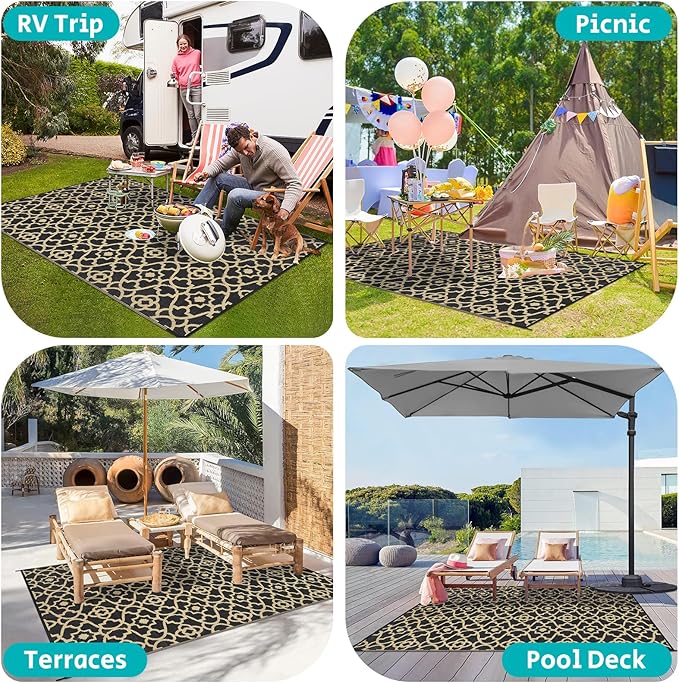 HEBE Outdoor Rug 8'x10' for Patios Waterproof Clearance Reversible Patio Mat Plastic Straw Rug RV Camping Mat Outside Area Rug Carpet for Camping RV,Porch,Deck,Balcony,Camper,Backyard