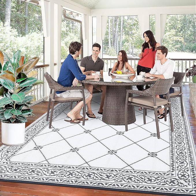 HiiARug Outdoor Rugs 9'x12' for Patios Waterproof RV Mats Camping Rug Outdoor Area Rug Lightweight Portable Outdoor Plastic Straw Rug for Patio, RV, Camping, Balcony, Beach