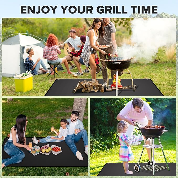 70" x 48" Under Grill Mats for Outdoor Grill, Double-Sided Fireproof Grill Protector Pad, Waterproof, Oil-Proof, Indoor Fireplace/Fire Pit Mat, Easy-Clean BBQ/Grill Floor Mat for Deck, Patio and Lawn