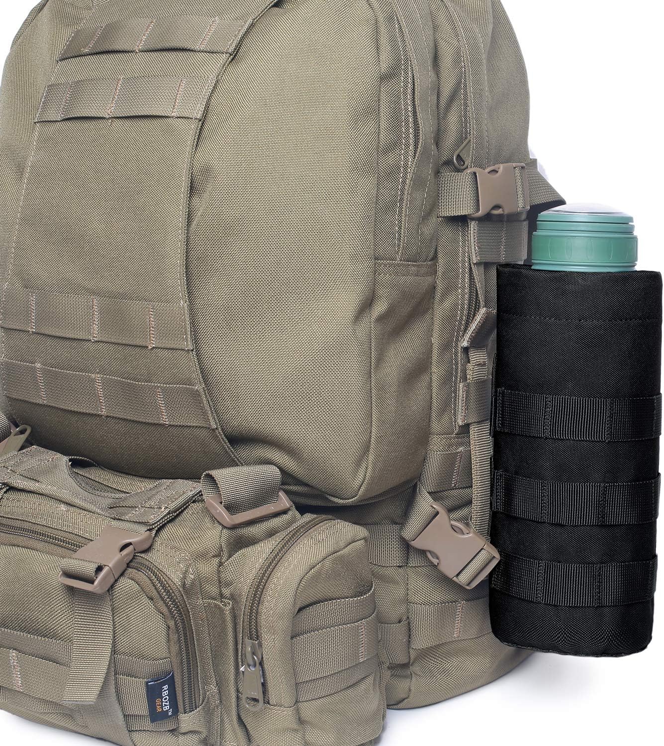 Tactical Molle Water Bottle Pouch Military Drawstring Open Top & Mesh Bottom Travel Water Bottle Holder Bag Tactical Hydration Carrier