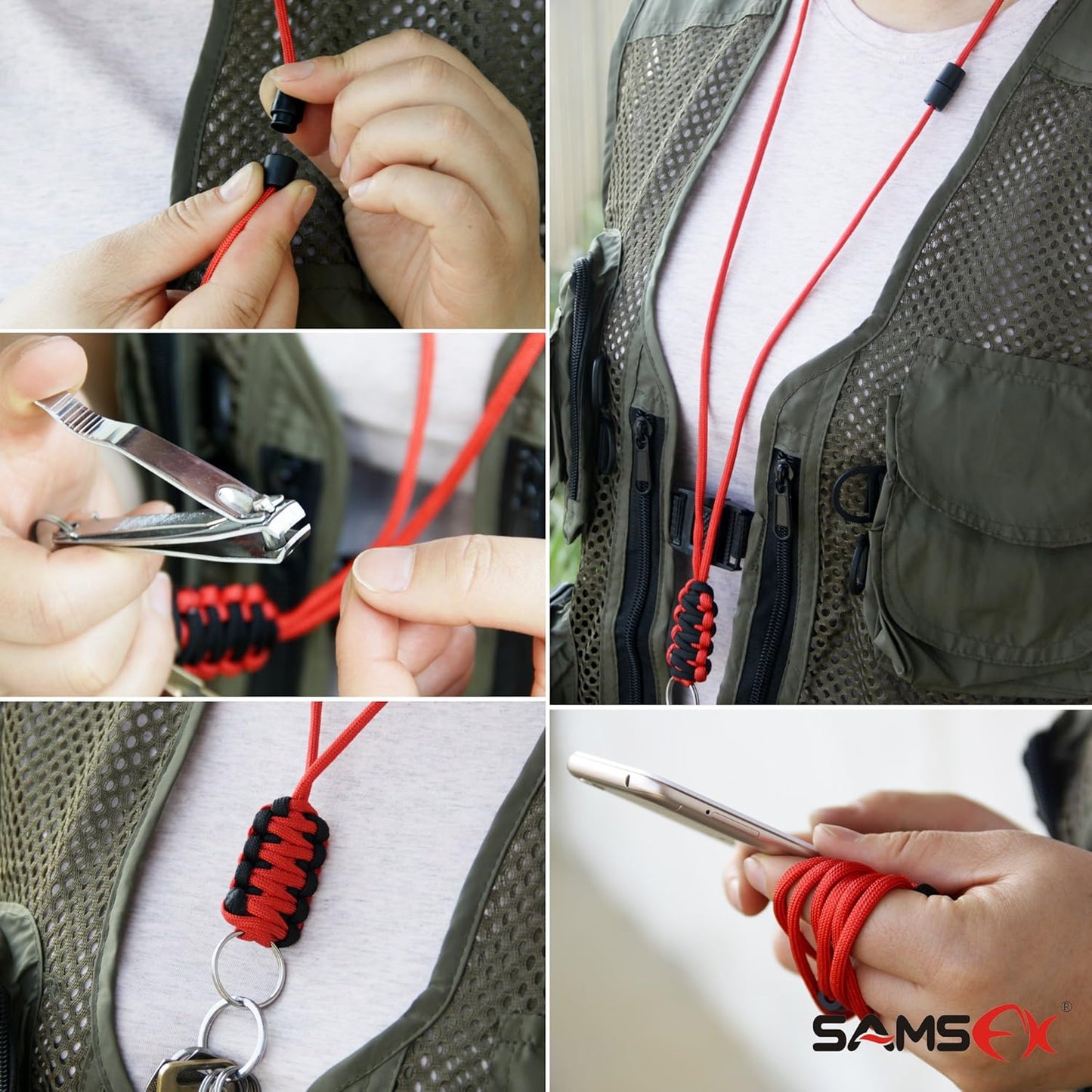 SAMSFX Fly Fishing Tippet Spool Holder Neck Lanyard, 3 Pack, 40" Paracord, Breakaway Strap, Keep Fishing Tippet Lines, Tools & Accessories Visible & Usable