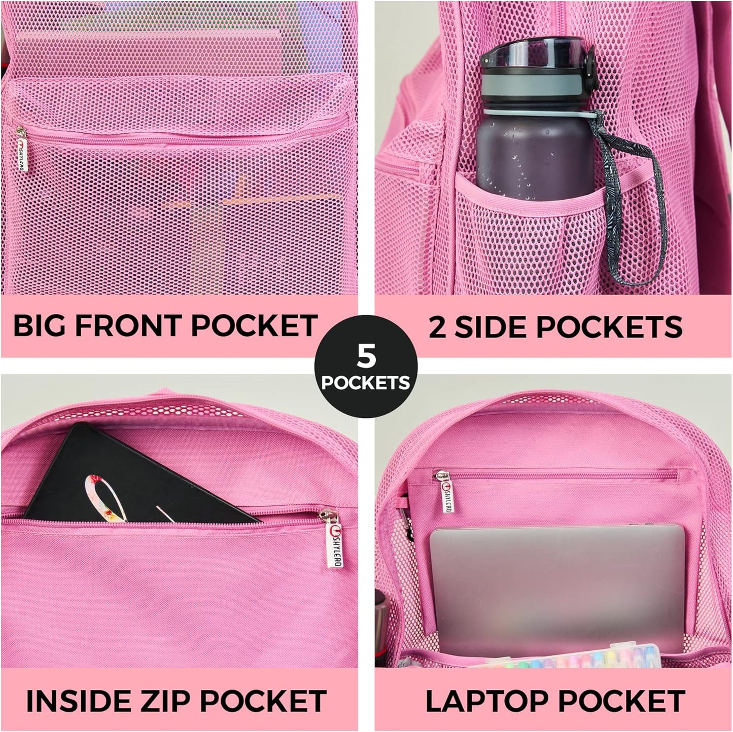 SHYLERO Mesh Backpack XXL (36L) - Lightweight Heavy-Duty Clear Backpack Made of Reinforced 3D Mesh - H19.6 xW15 xD7