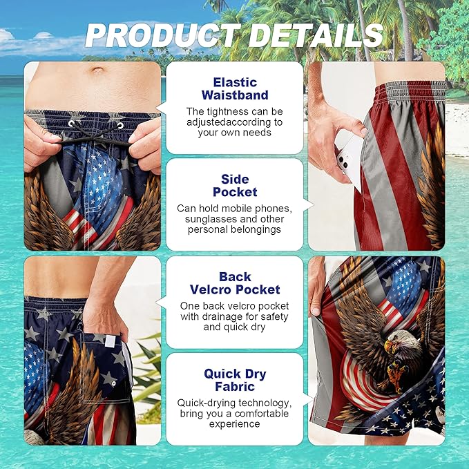 Mens Swim Trunks Quick Dry Board Shorts with Mesh Lining, Breathable Surf Beach Shorts Swimwear Bathing Suits