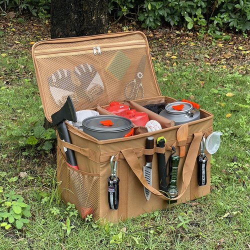 Lemubeane Tactical Camping Storage Bag - 46L Utility Tote Bag Trunk Organizer (Coyote Brown)