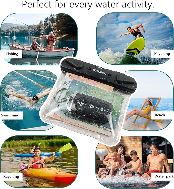 2Pack Waterproof Car Key FOB Case Floating Wallet Pouch for Remote Keys ID Credit Card Cash Money Submersible Dry Bag Holder (2, Black + Transparent)