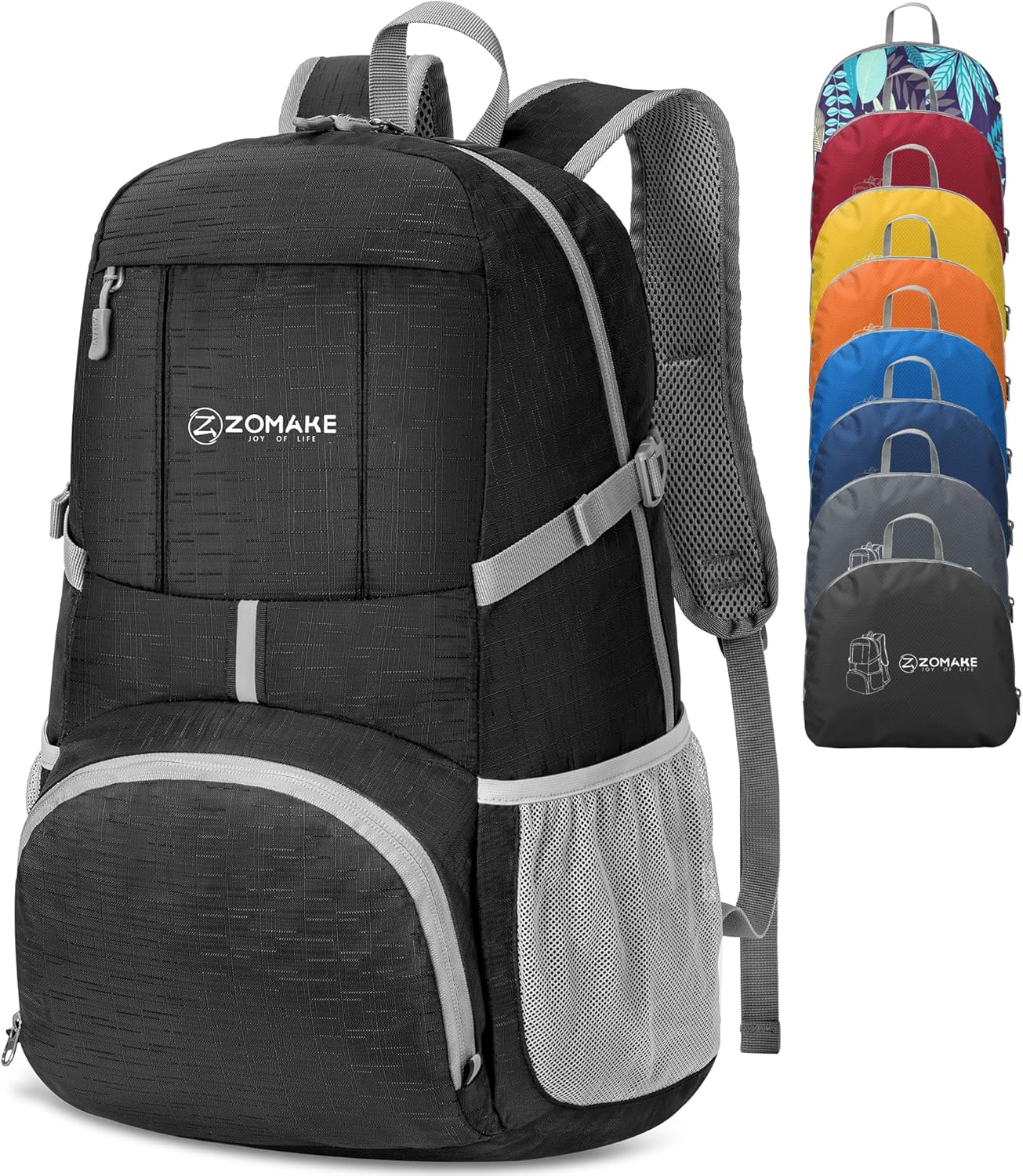 ZOMAKE Lightweight Packable Backpack 35L, Light Foldable Backpacks Water Resistant Collapsible Hiking Bag, Compact Folding Day Pack for Travel Camping(Black)
