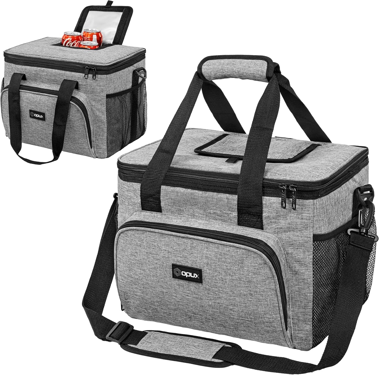 OPUX Soft Cooler Bag, Insulated Collapsible Lunch Cooler Bag for Men Work Camping Beach Travel, Portable Soft Sided Leakproof Waterproof Large Lunch Bag Box with Shoulder Strap 18 Cans, Heather Navy
