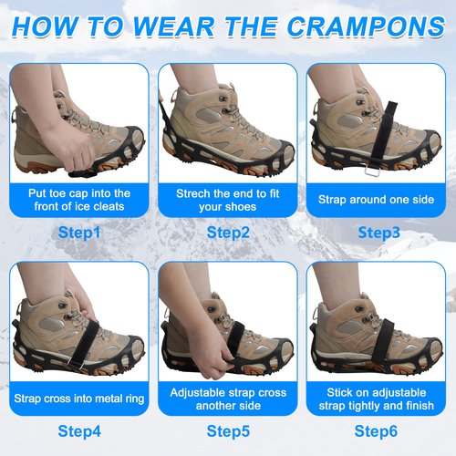 Snow Walk Traction Cleats Crampons for Winter - Non-Slip Overshoe Grippers Anti Slip Footwear for Ice Hiking, Fishing