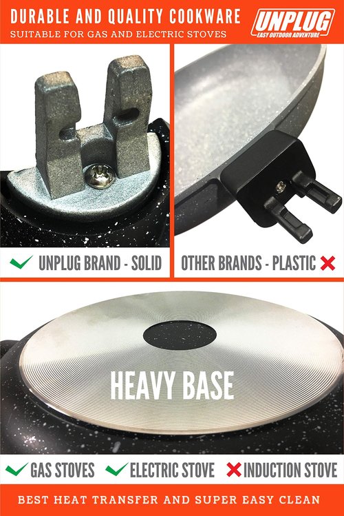 UNPLUG Camping Cooking Set | Cast Aluminum Camping Pots and Pans Set | Nonstick Triple Marble Coated Camping Cookware | Stainless Steel Retro Whistling Camping Kettle| Ideal Gas Stove Camping Mess Kit