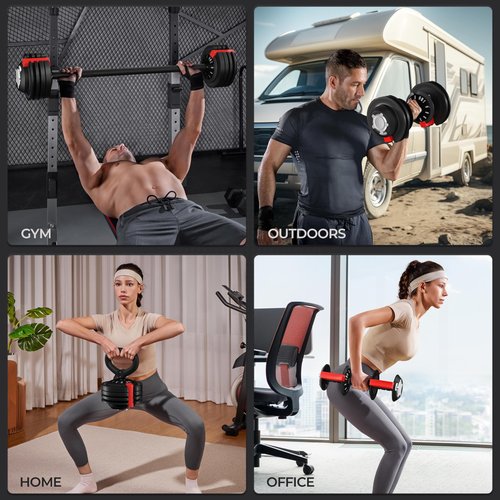 Yaheetech Adjustable Dumbbell 52.5lbs Free Weight Dumbbells Set 3 in 1 Fast Adjust Dumbbells Dumbbell Weight Set Used as Barbell, Kettlebells, with Tray, for Men/Women Home Gym Equipment, Black