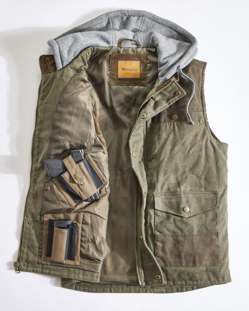 Venado Defender Concealed Carry Hooded Vest - Interior Conceal Carry Pockets (Moss, 2XL)