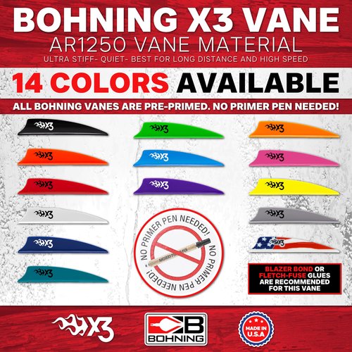 Bohning X3 Vane, 3", Neon Green, 36pk