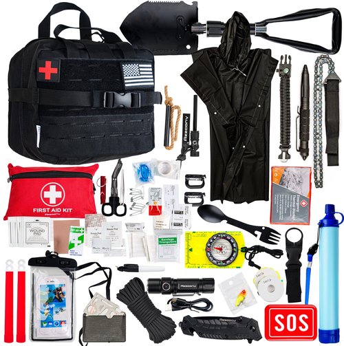 Emergency Survival Kit with First Aid Gears and Supplies - EDC Go Bugout Bag - Get Home Backpack for Camping Outdoor - Tactical Military Molle Pouch Grade - Gift for Man Woman (Outdoor/Hiking)