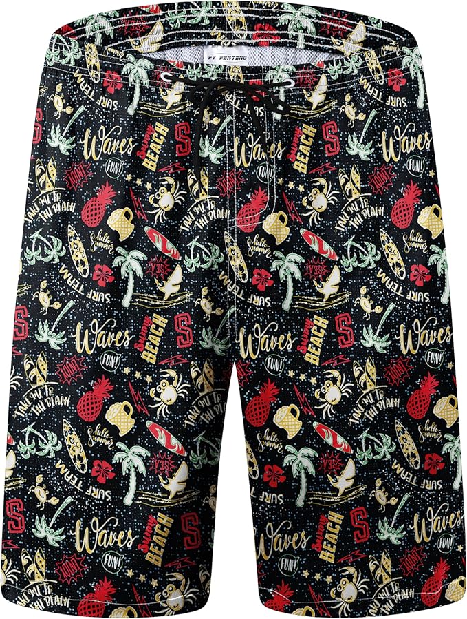 Mens Swim Trunks Quick Dry Board Shorts with Mesh Lining, Breathable Surf Beach Shorts Swimwear Bathing Suits