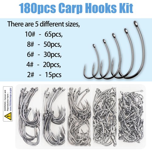 Barbless Fishing Hooks Kit, 180pcs Carp Fishing Hooks Small Sizes Trout Hooks Curved Shank Fly Tying Hooks Circle Hooks for Hair Rig Carp Fishing Tackle Saltwater Freshwater