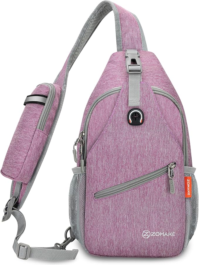 ZOMAKE Small Sling Bag, Travel Sling Backpack, Waterproof Hiking Cycling Crossbody pack for Men Women(Purple)