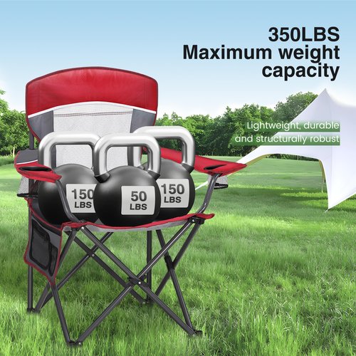 HIGH POINT SPORTS Portable Mesh Back Camping Folding Chair, Heavy Duty Fishing Lawn Chair, Padded Collapsible Outdoor Chair for Adults, Outdoor, Garden, Patio, Red, 2 Pack