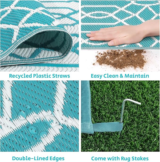 HEBE Outdoor Rug 6'x9' for Patios Waterproof Clearance Reversible Patio Mat Plastic Straw Rug RV Camping Mat Outside Area Rug Carpet for Camping RV,Porch,Deck,Balcony,Camper,Backyard