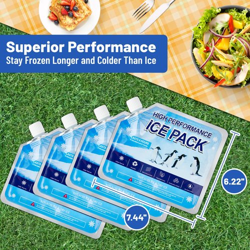 Omoojee Reusable Ice Packs for Cooler, 4 Pack Freezer Ice Packs for Lunch Boxes, Cooler Ice Packs for Camping Gear, Fishing, Medium