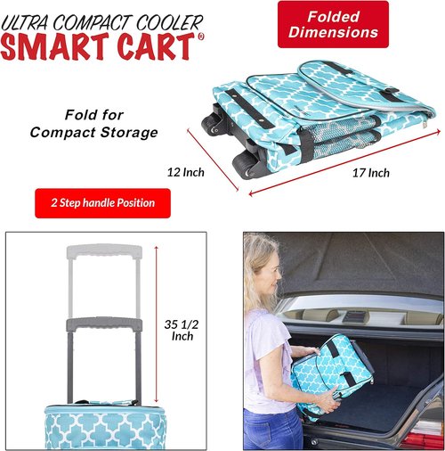 dbest products Ultra Compact Cooler Smart Cart, Moroccan Tile Insulated Collapsible Rolling Tailgate BBQ Beach Summer