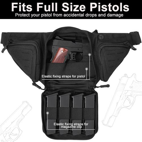 MOZETO Mens Fanny Pack, Heavy Duty Fanny Pack Holster for Full Size Pistol, Tactical Concealed Carry Gun Bag