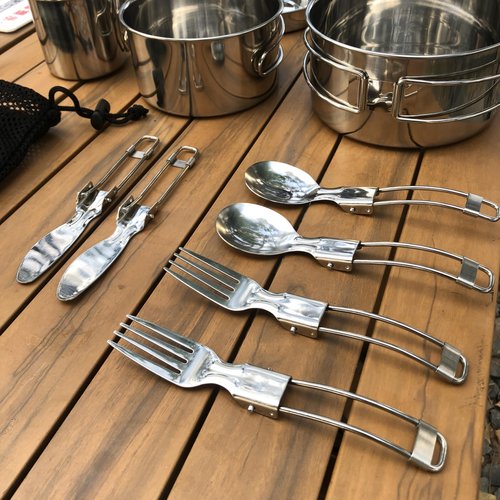 Camping Cookware Mess Kit Set 304 Stainless Steel 12-Piece Lightweight Backpacking Cooking Set Outdoor Cook Gear for Family Hiking, Picnic(Pot, Frying Pan, Bowl, Plate, Spoon, Fork)