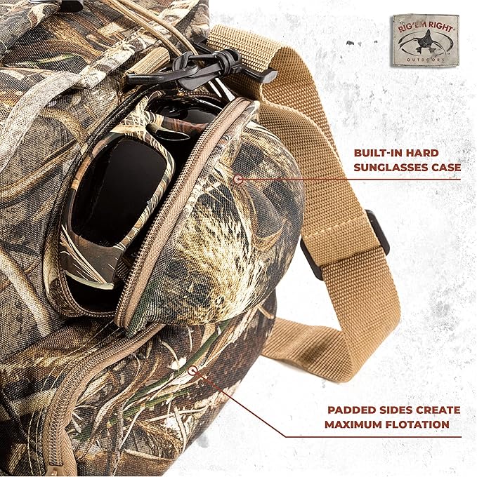 Rig'Em Right Waterfowl Standard Shell Shocker Duck Hunting Blind Bag with Sunglasses Case, Drink Holder, Ammo Compartment and More (Mossy Oak Bottom Lands Camo)